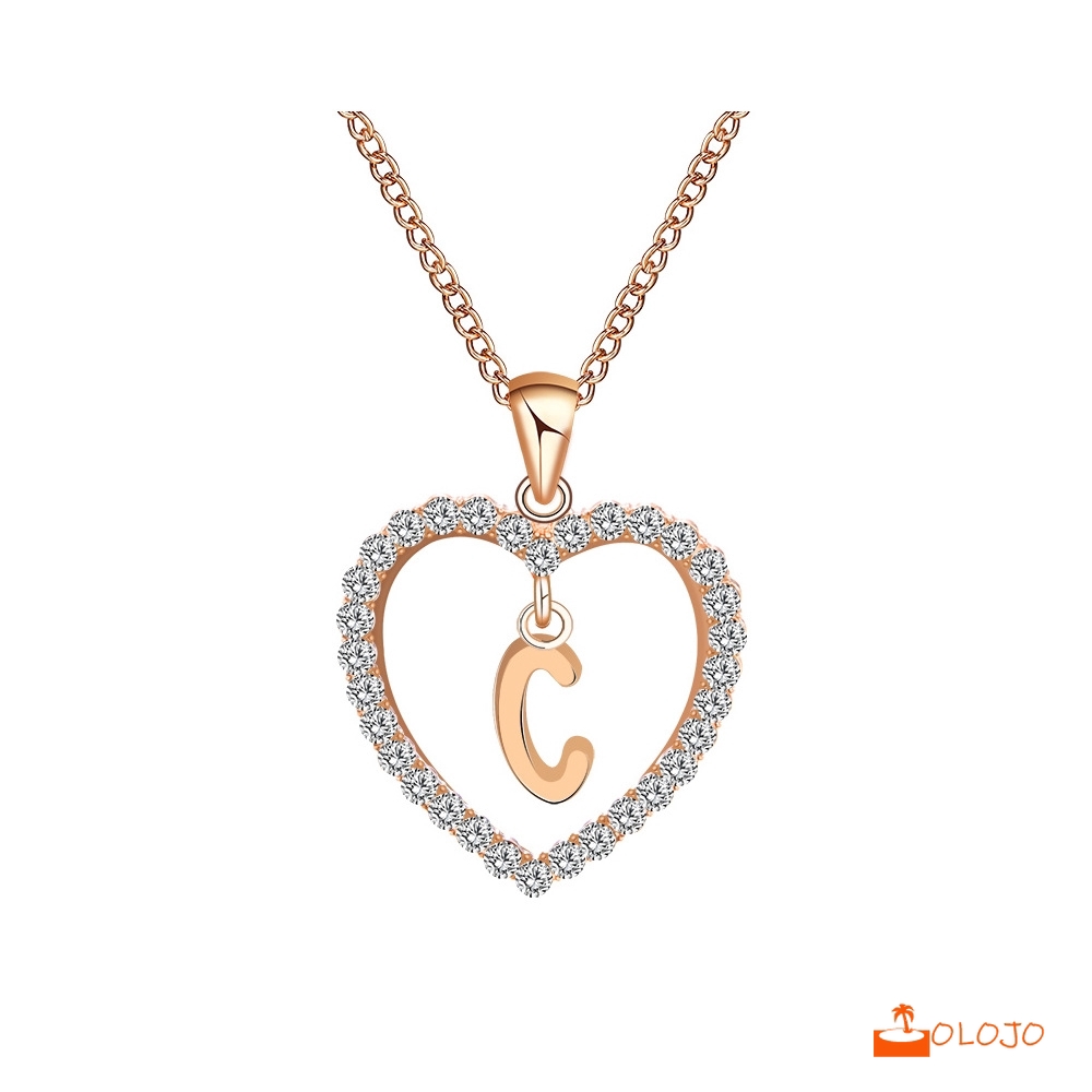 OLOJO   26 Huruf Kalung Kristal Titanium Anti Karat 18K Alfabet Liontin Letter Necklace