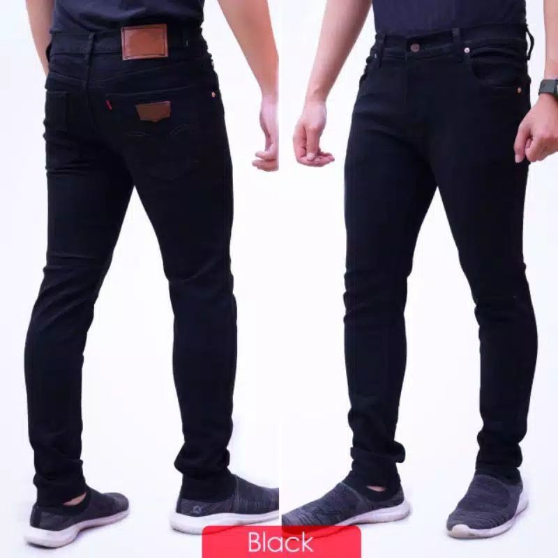 [BAYAR DITEMPAT/COD] Plain Black Hitam Pekat Long Pants Jeans Celana Panjang Stretch Ngaret Terlaris