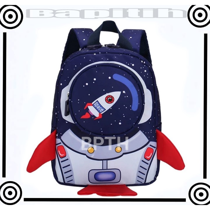 BPT/ Tas Ransel Anak Laki laki Waterproof motif ROKET/ Astronot tas sekolah Anak TK SD  Ransel Import ransel tahan air kado ultah anak cowo