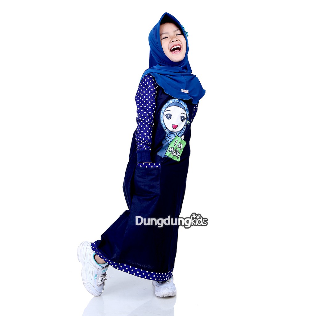  Baju  Muslim Anak  Perempuan  Gamis Rami I Am Muslim Dongker 