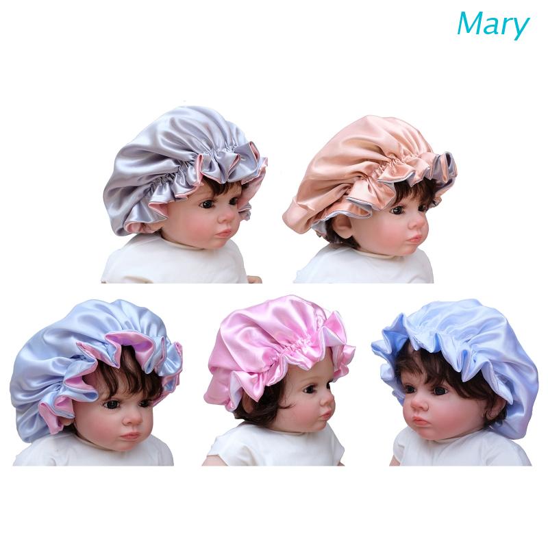 Mary Topi Tidur Elastis Motif Bunga Bahan Satin Untuk Bayi / Anak Perempuan