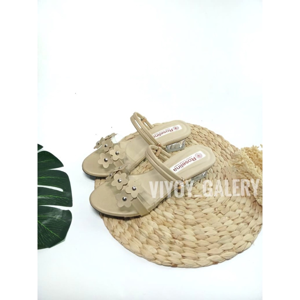 Sandal Heels Kaca Anak Sampai Dewasa Heels Hak Kaca Mika Bunga