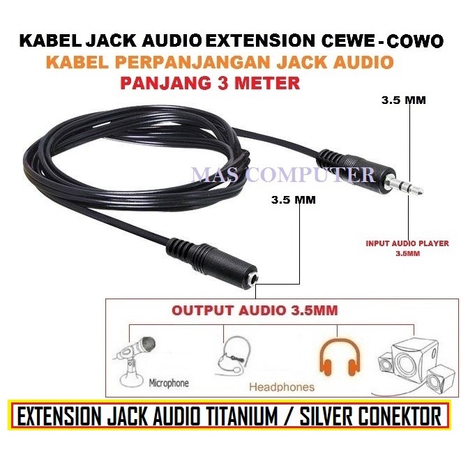 Jual Kabel Jack Audio Extension Panjang Meter Jack Audio Aux Mm Mm Kabel