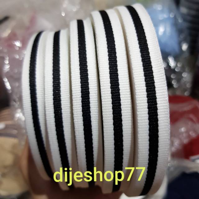 Pita list 1,5cm hitam putih ROLL Besar / pita kain / bisban 1,5 cm tali nametag paperbag tali masker