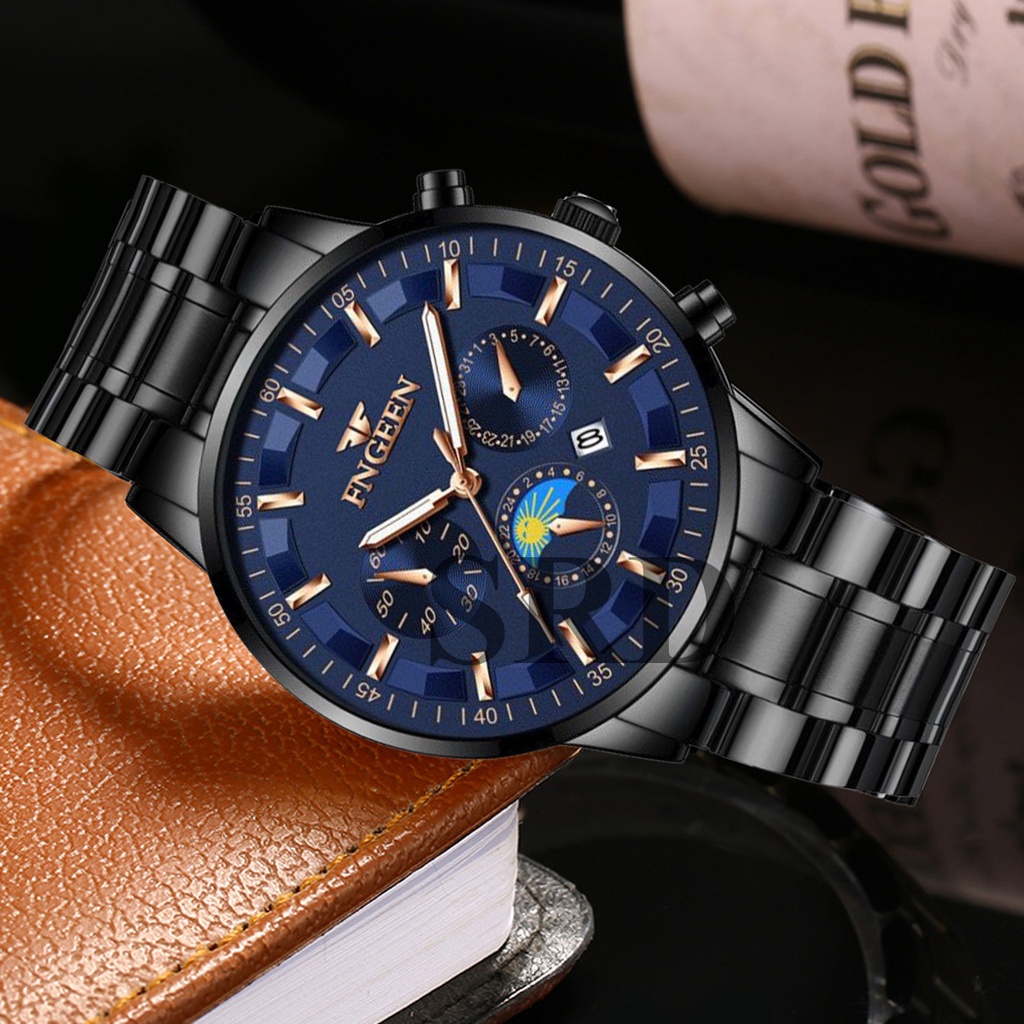 COD✅ Jam Tangan Pria Bisnis New Model Terbaru Cross-Border Quartz Analog Stainless Steel Band Luminous Display Nyala Tempat Gelap HOT Kalender Date Kuarsa Watch Waterproof Anti Air Kaca Hardlex Glass Tebal Anti Gores Fashion Trendi - JF2