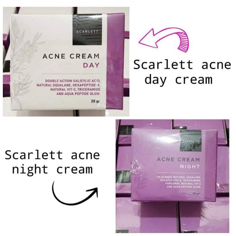 1paket Day cream Acne Dan Night cream Acne Scarlett