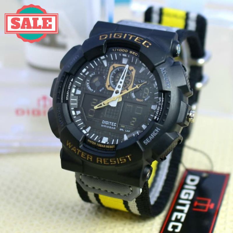 Murah JAM TANGAN PRIA DIGITEC GA 100 KANVAS ANTI AIR BLACK WHITE YELLOW