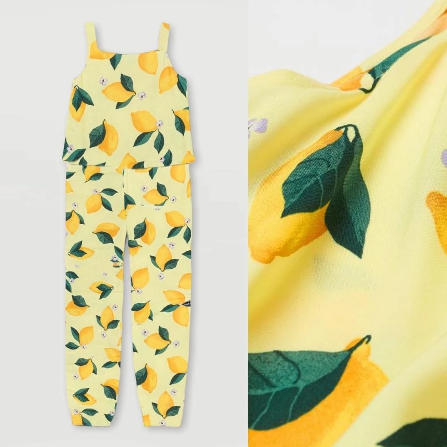 Jumpsuit Panjang Anak Perempuan HnM Rayon Lemon Yellow Size 9-10y / Kado Kaos Baju Celana Panjang Pe