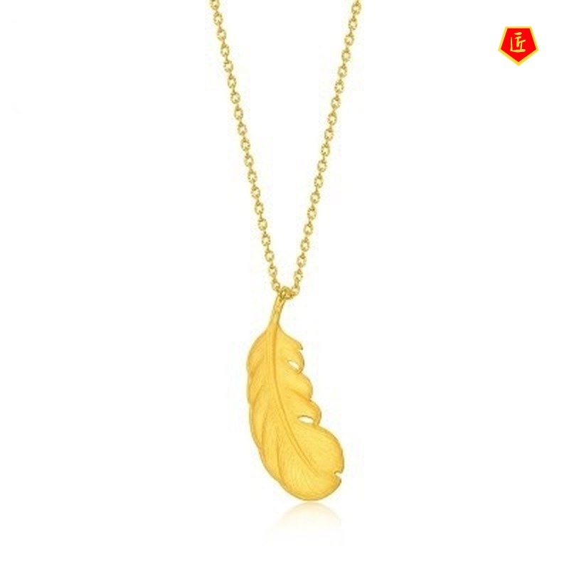 [Ready Stock]Gold Feather Pendant Simple Temporal All-Match