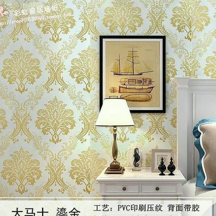 Wallpaper Dinding Motif Batik Emas Ukuran Panjang 10Meter x Lebar 45Cm