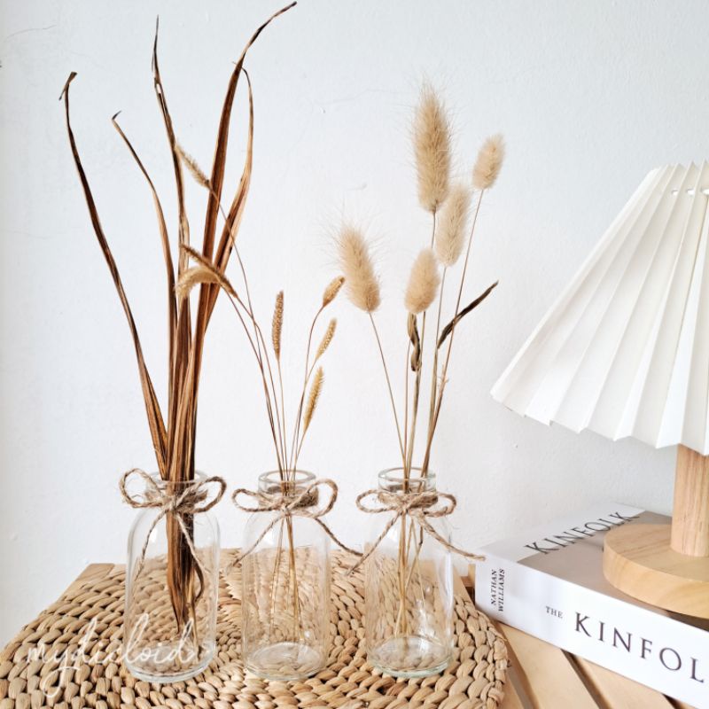 Lil Vas, Vas Minimalis Rustic, Vas Botol Kaca Tali Rami Aesthetic ala Korea, Botol Hias Dekorasi Uni