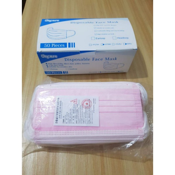 MASKER EARLOOP DEWASA/MAKSER EARLOOP WARNA PINK