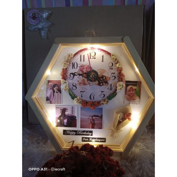 1 HARI JADI Hexa Frame include jam hidup + dried Flower Kado Pernikahan Kado Ulang Tahun Kado Wisuda Kado Ultah Kado Anniversary Kado Unik free box + lampu