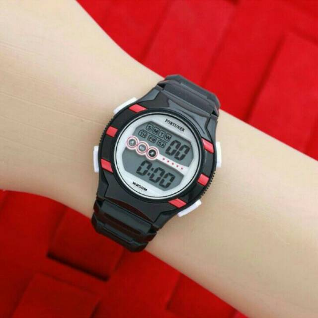 Jam Tangan Wanita Fortuner Original Termurah hitam List Merah