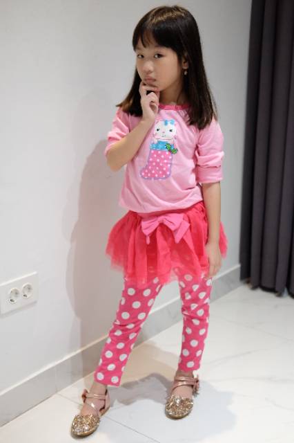 SHR - Setelan Anak Perempuan Cat Pink Polkadot With Tutu Pants