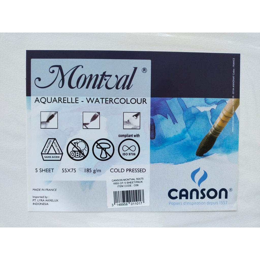 

CANSON MONTVAL 55x75 LEMBARAN/SHEET COLD PRESSED 185GSM & 300GSM
