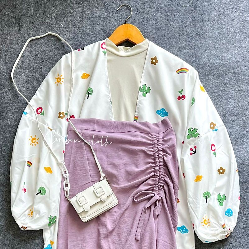 ONE SET KIYOWO OUTER MOTIF PART 1 / ROK SERUT CRINKLE / CELANA CRINKLE (Cirebon Cloth)-o.kiyowo serut lilac