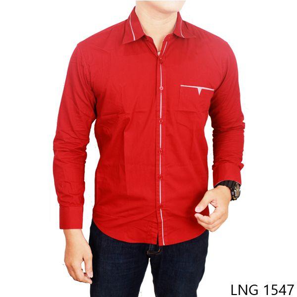 Mens Slim Fit Shirts Katun Merah - LNG 1547