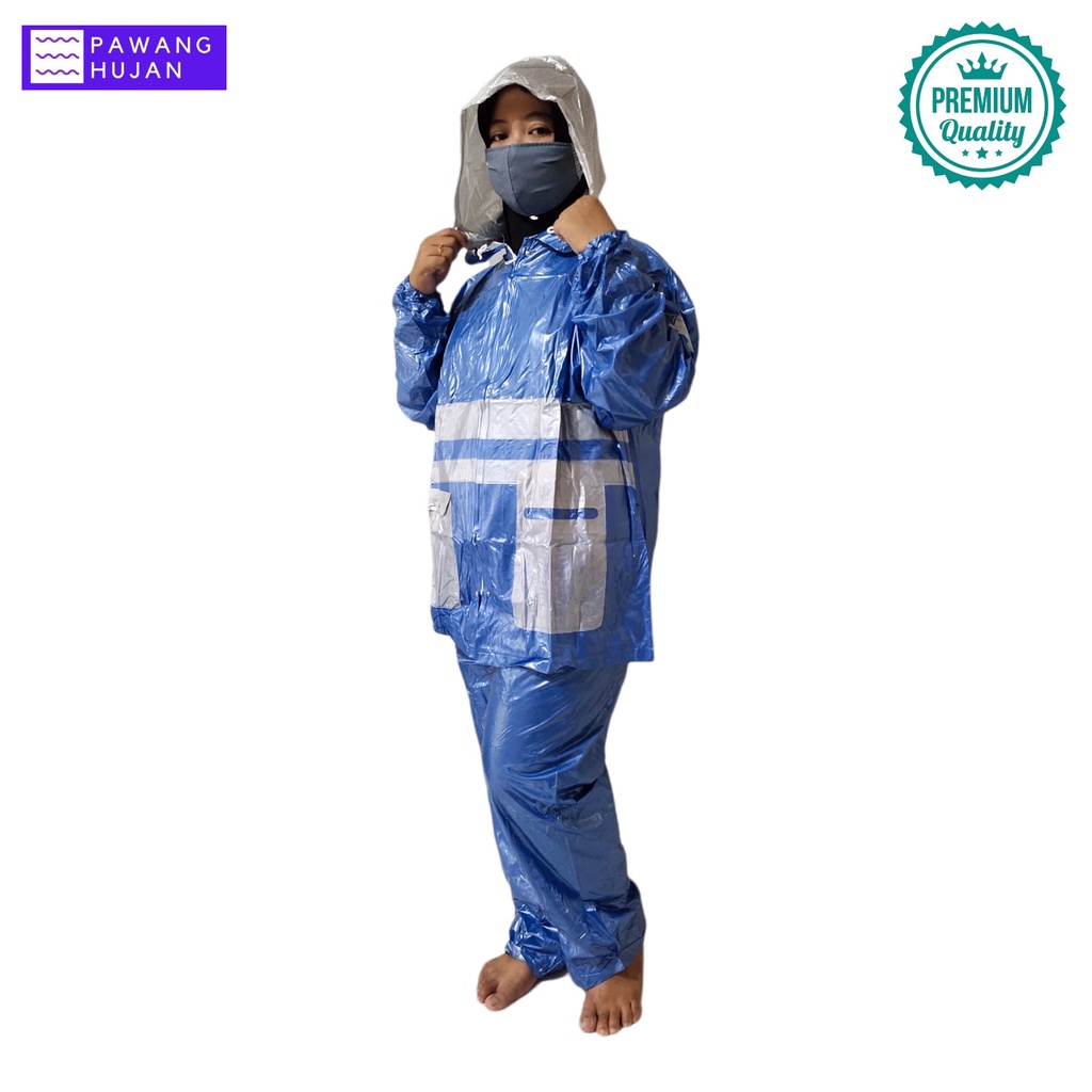 Jas Hujan Mantel Dewasa Setelan Jaket Baju Celana Dolphin Blue 950 Maestro