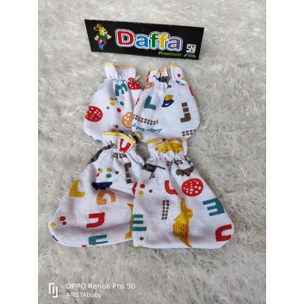 SNI DAFFA PREMIUM - set sarung tangan+kaki bayi motif printing putih