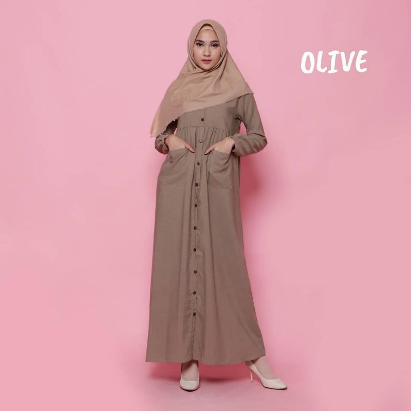 Gamis polos kancing bahan toyobo fodu | dress kancing saku luar