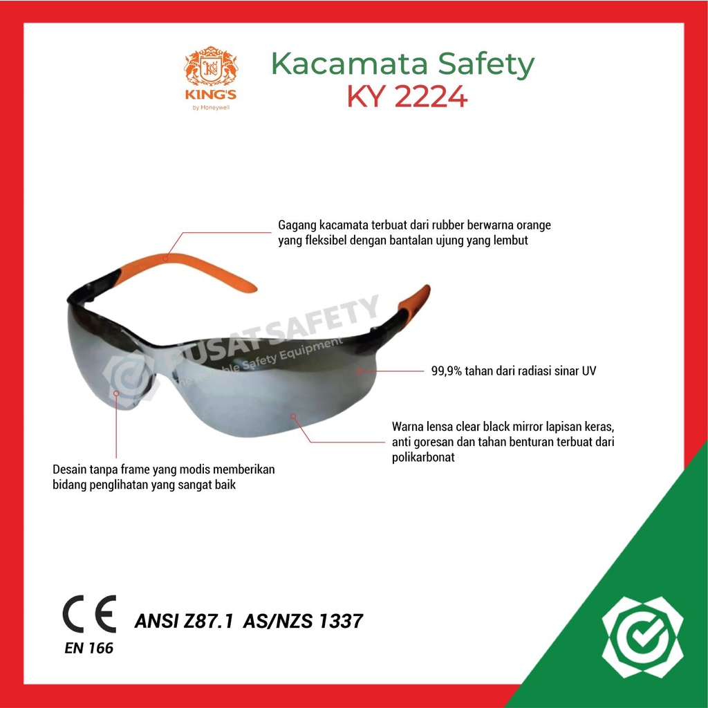 Kacamata Safety Mirror Kings Grey KY2224 Original