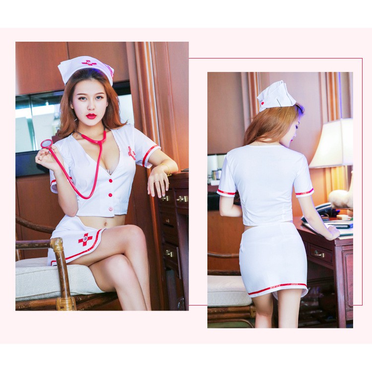 Set Lingerie Seksi & Bando Model Cosplay Sexy Nurse NS21 baju tidur