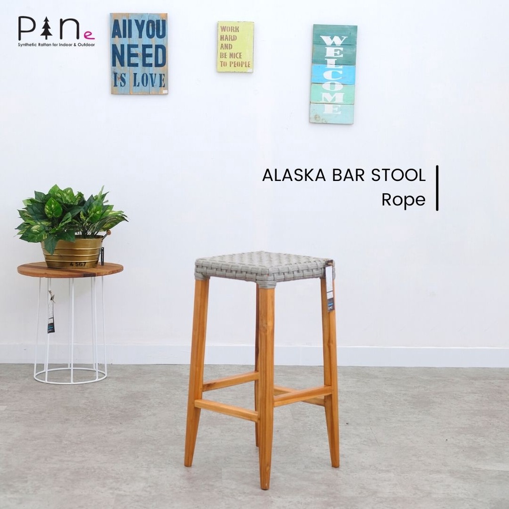 kursi bar kayu jati minimalis   bar stool rope abu   kursi cafe tinggi   alaska bar stool rope grey