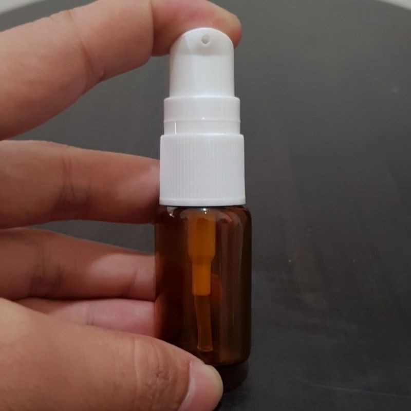 botol pump treatment 10ml kaca coklat / botol kaca 10ml amber tutup pump