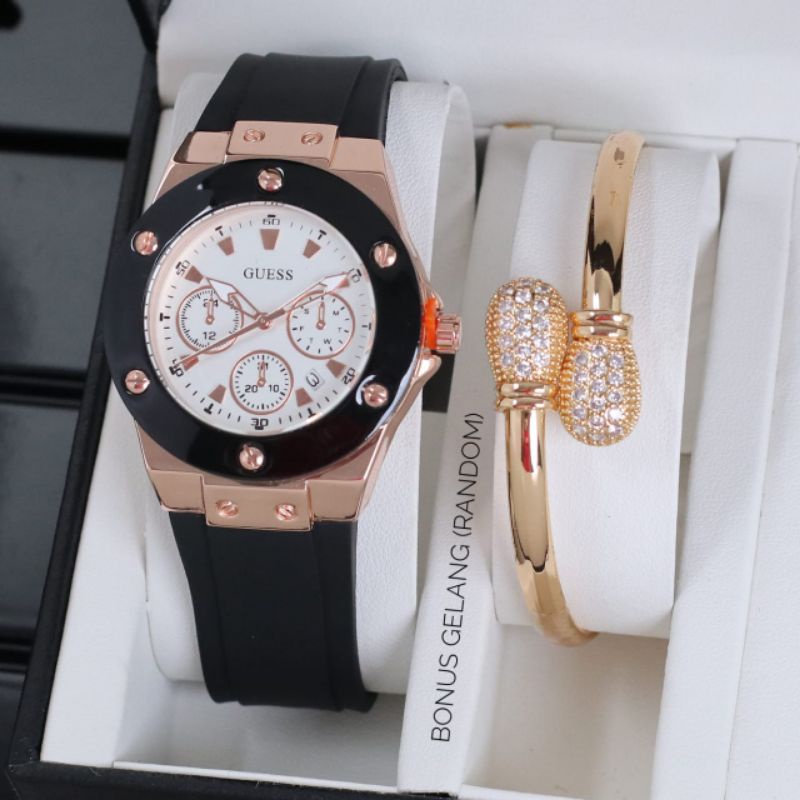 [ COD ] Jam Tangan Wanita Tali Karet+Gelang Liontin Fashion (05)