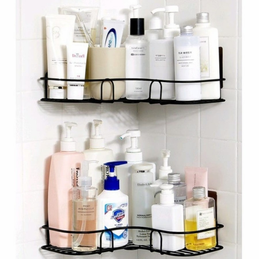 Rak Sudut Besi Tempat Sabun Shampo Bathroom Organizer Rack Serbaguna Dinding Toilet Kamar Mandi