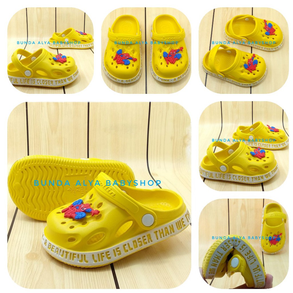 Sendal Anak Laki Laki Usia 1 2 3 4 5 Tahun KUNING Motif Kartun Karet - Sepatu Sandal Anak Cowok Karet Anti Licin Size 18 - 29