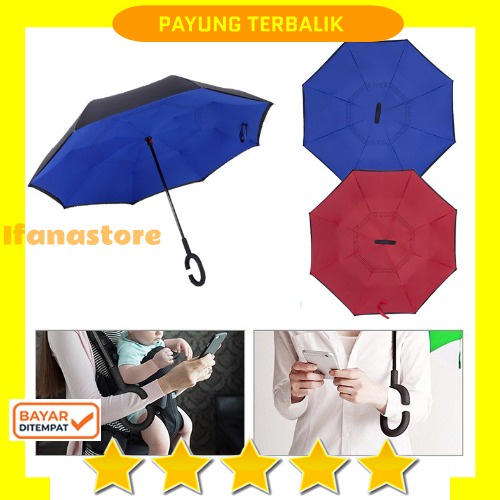 PAYUNG TERBALIK GEN 2 BESAR / PAYUNG KAZBRELLA MOBIL HUJAN REVERSE UMBRELLA GAGANG C VERSI TERBARU