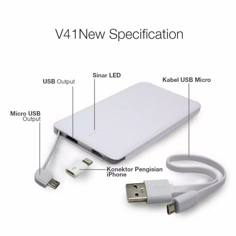 Powerbank veger V41 10000mah model slimfit original