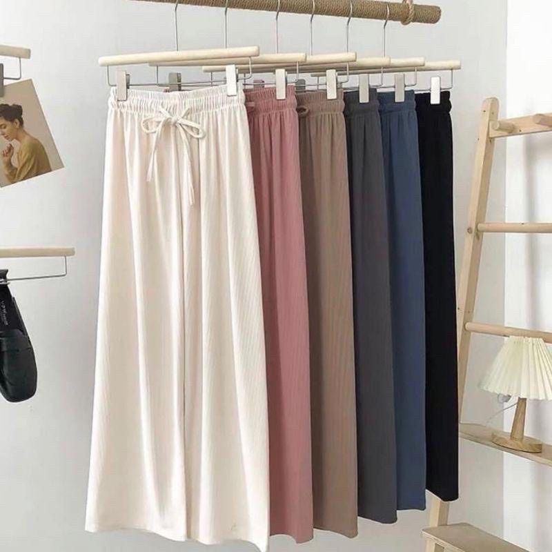 Celana Murah Berkualitas Kulot Knit Premium - Long Cullote Meera Pants - Korean Loose Pants Trousers Wanita - Lounge Wear