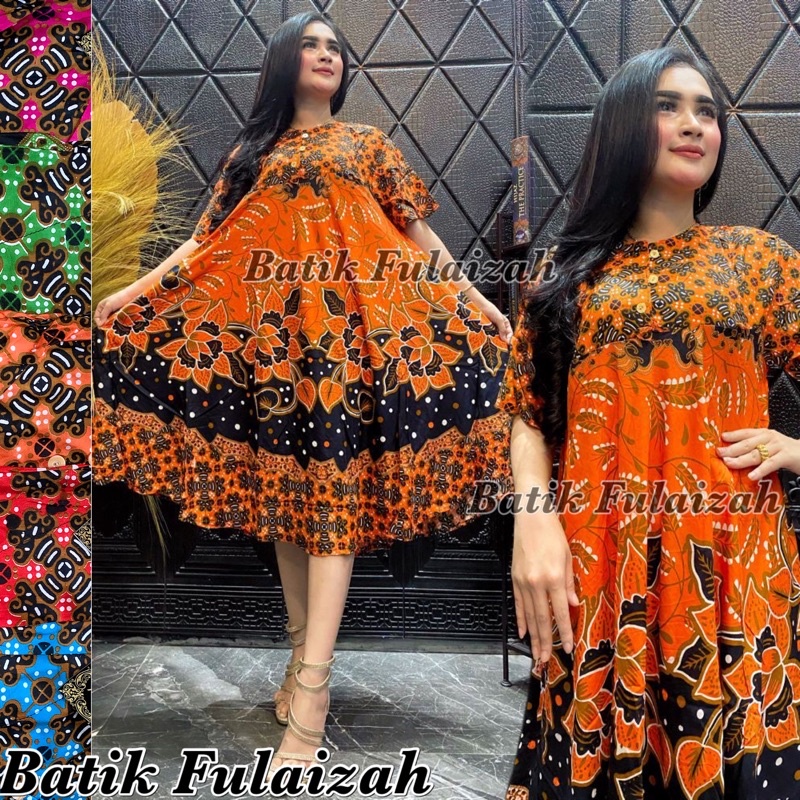 Daster Payung Jumbo Vintage Panjang Selutut | Baju Tidur Santai Wanita Kekinian Kancing Depan Bumil Busui Friendly