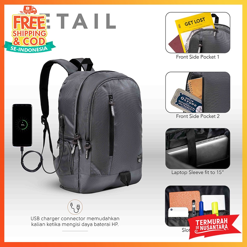 [BISA COD] Tas Ransel Laptop Ransel Kuliah Murah Tas Punggung USB Backpack Sekolah Unisex