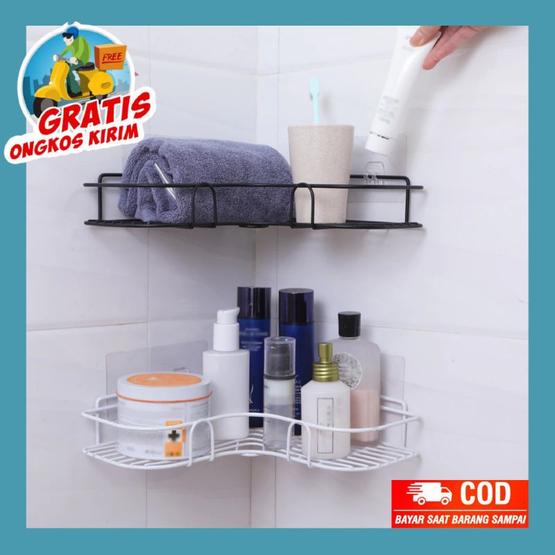 Rak Sudut Siku Gantung Kamar Mandi Triangular Bathroom Organizer Rack - G49 - White