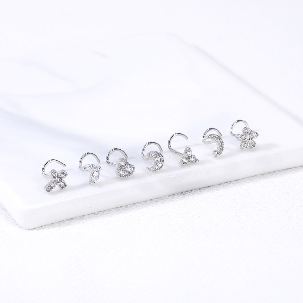 1pc Anting Tindik Hidung Bentuk Bulan Hati Bahan Stainless Steel Hias Kristal Zircon