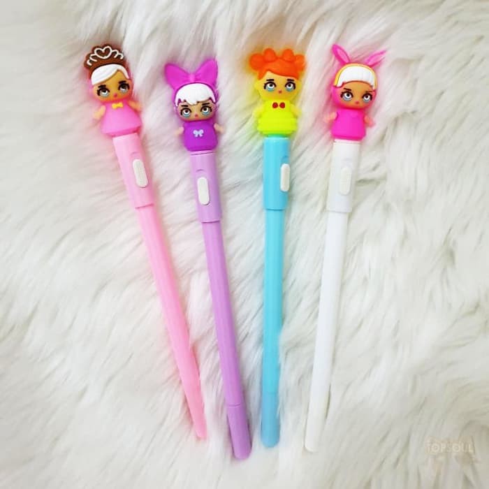 Pulpen Lampu Surprise Nyala / Gel Pen Karakter Boneka Souvenir Pena