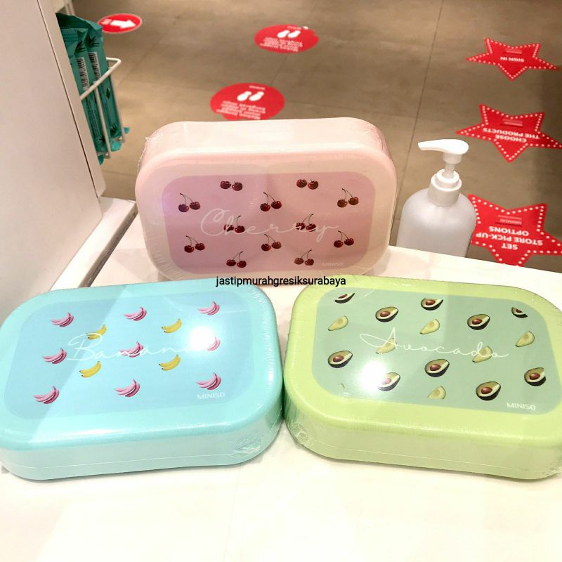 BENTO BOX LARGE 800 ML KOTAK MAKAN MINISO TEMPAT MAKAN MINISO BENTO BOX MINISO AVOCADO BANANA CHERRY