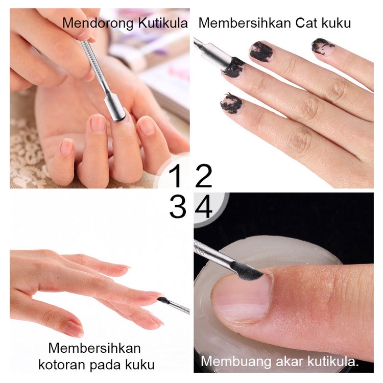 Besi Pendorong Kutikula Kuku Cuticle Pusher Nail Pusher Manicure Pedicure 2 sisi bahan Stainless Steel