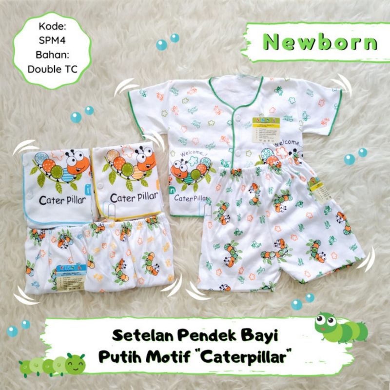 Setelan Baju Pendek + Celana Pendek Bayi Newborn Motif Caterpillar