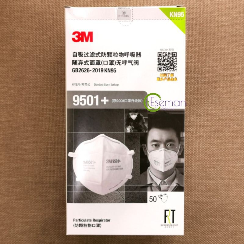 3M 9501+ KN95 Earloop Masker Respirator Box Putih 50pcs mirip N95 FFP2