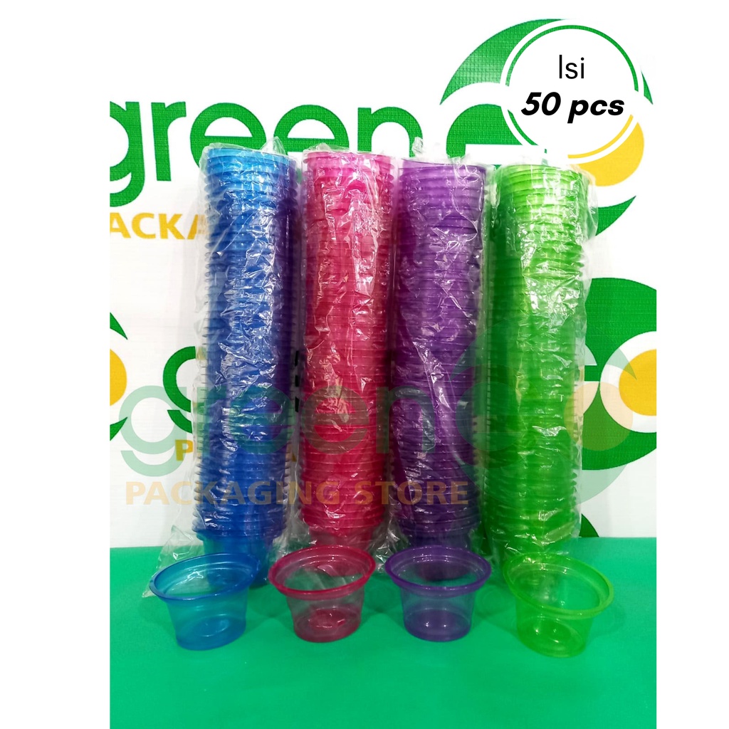 CUP JELLY AGAR PUDING PUDDING PLASTIK ISI 50PCS POLOS WARNA WARNI CUP GELAS PLASTIK KECIL BENING TRA