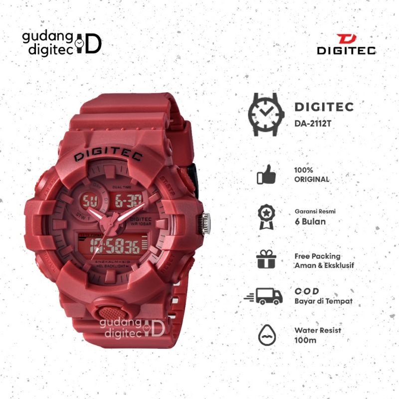 jam tangan pria bulat besar analog digital tali karet original water resist hrg terjangkau digitec d