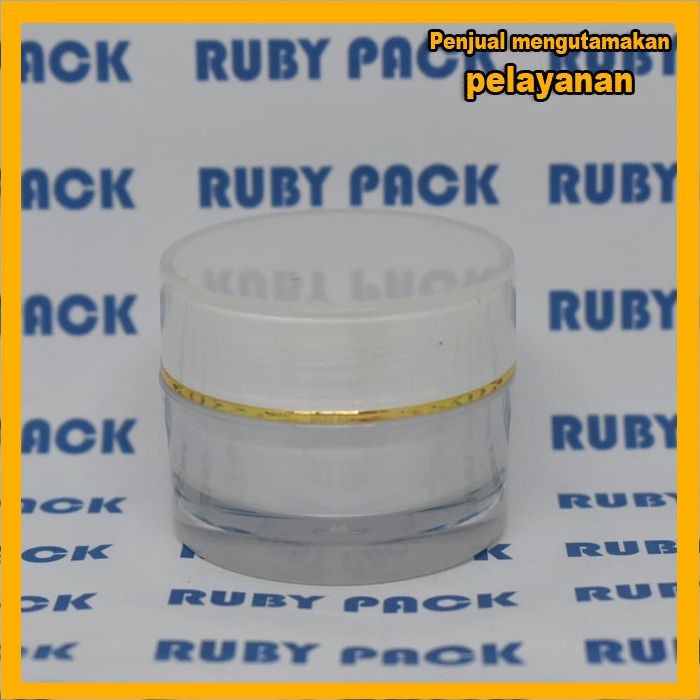(Isi 10 PCS) Pot Acrylic 10 Gram Putih List Emas