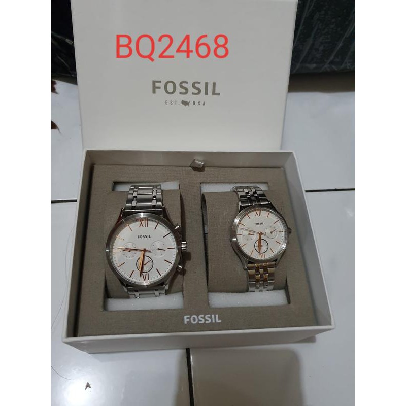 jam fossil original couple watch silver bq2468
