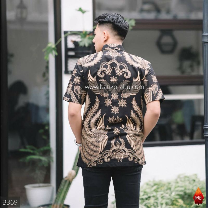 Batik kemeja pria lengan pendek &amp; panjang bahan katun baturaden reguler kembar hitam