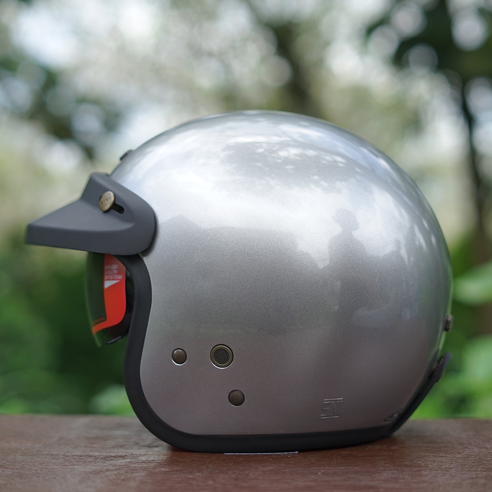 Helm NJS NX-2 NX2 Original Dewasa Premium Retro Inner Visor Paket Kaca Datar Atau Cembung-Silver Glossy